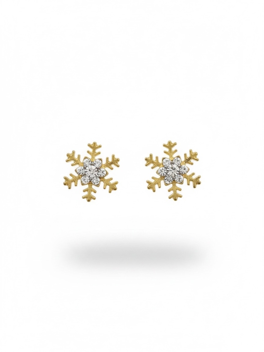 Gold toned Snowflake Stud Earrings with Crystal Center
